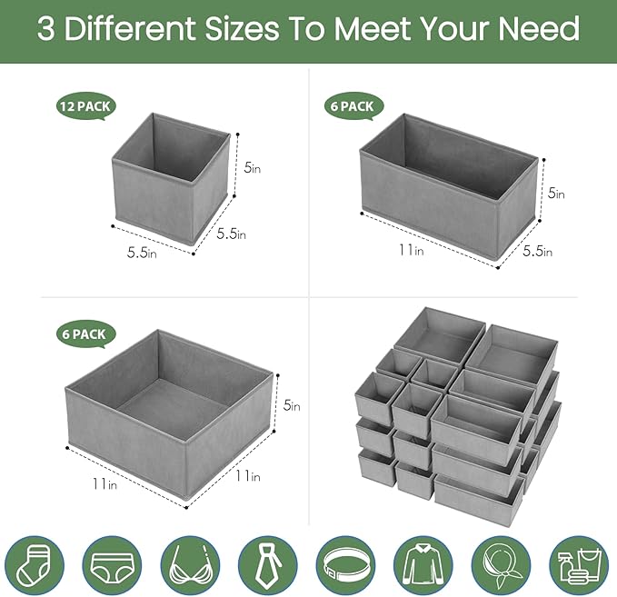 Criusia Drawer Organizer Clothes, 24 Pack Underwear Drawer Organizers, Foldable Closet Organizers and Storage Dresser Drawer 