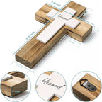 OKSQW Wall Wooden Cross Christians Crosses Spiritual Religious Cross With Hook Christmas Wall Hanging Handmade Nature Wood Co