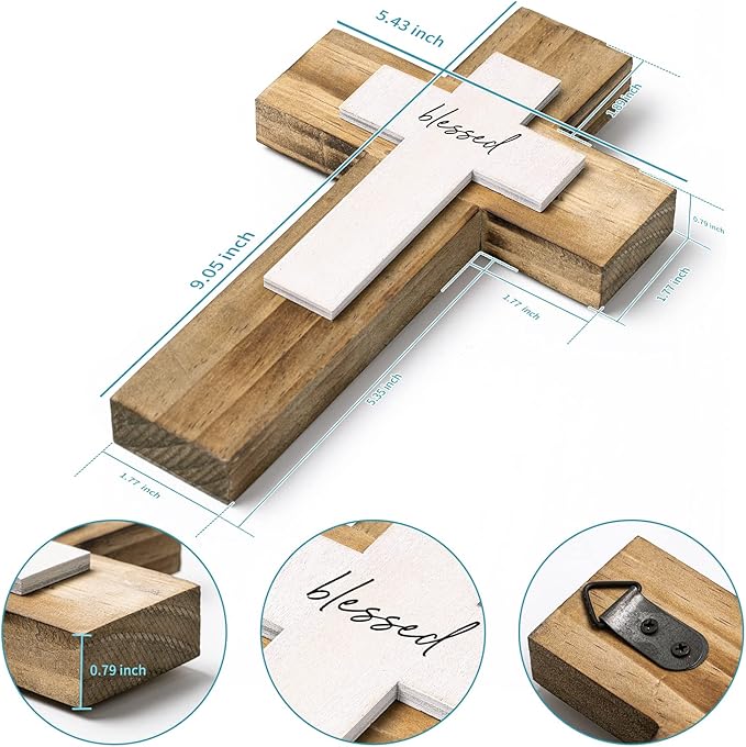 OKSQW Wall Wooden Cross Christians Crosses Spiritual Religious Cross With Hook Christmas Wall Hanging Handmade Nature Wood Co