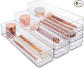 STORi SimpleSort 6-Piece Stackable Clear Drawer Organizer Set | 12" x 3" x 2" Rectangle Trays | Narrow Makeup Vanity Storage 