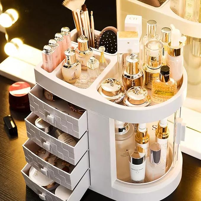 Makeup Storage Box Plastic Makeup Organizer with Drawers，Perfume Display Case and Cosmetic Storage Box，Great for Bathroom, Dr