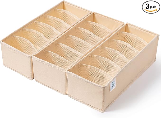Qozary 3 Pack Sock Underwear Drawer Organizer Dividers, Collapsible Cabinet Closet Storage Boxes for Clothes, Socks, Lingerie