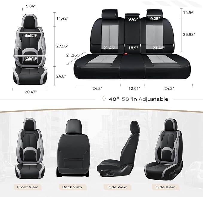 Coverado Car Seat Covers, Leather Seat Covers Full Set, Waterproof Car Seat Protector with Lumbar Support, Automotive Seat Co