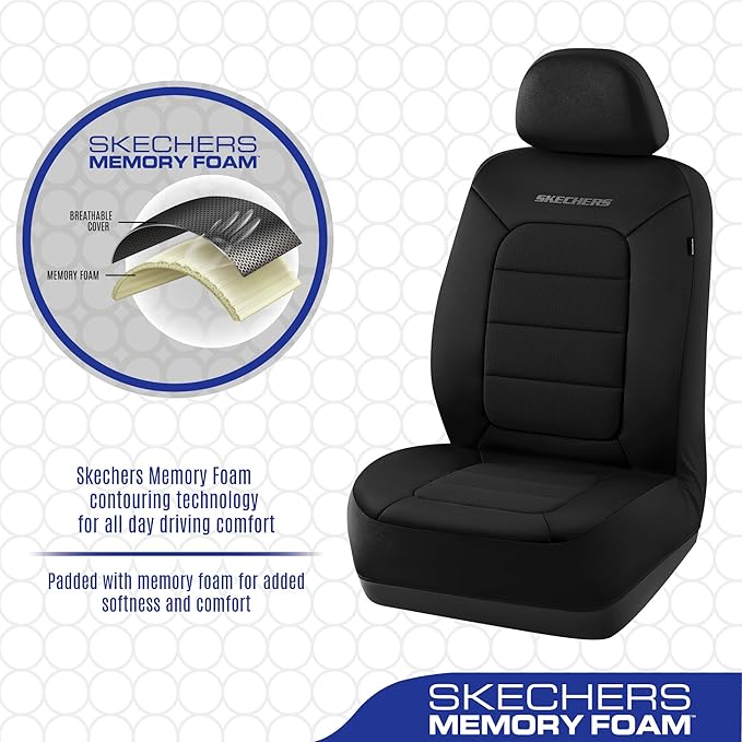 Skechers Memory Foam Seat Covers,Thick Cool Touch Fabric Car Seat Covers,Seat Cover Full Set Airbag Compatible,Automotive Com