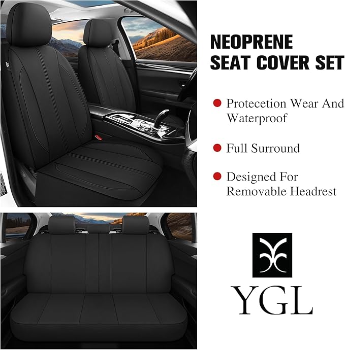 YGL Car Seat Covers for Full Seats,Waterproof Seat Covers for Cars,Durable Neoprene Car Seat Protectors,Interior Covers for C