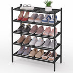 Smiry Bamboo Shoe Rack 5-Tier, Stackable Wooden Shoe Organizer for Entryway & Closet, Free Standing Wood Shoe Storage Shelf f