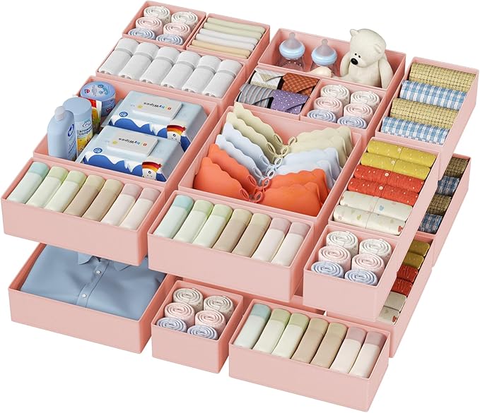 DIMJ Drawer Organizer Clothes - 20 Pack Closet Drawer Organizer Bins for Baby Clothes Storage, Fabric Dresser Organizer for N
