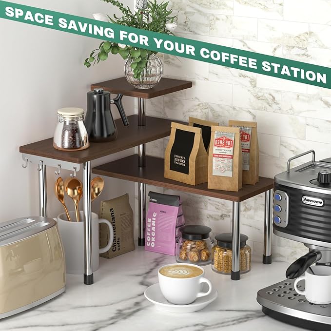 ZHWS Bathroom Counter Organizer for MakeUps, Dresser Table, Kitchen Countertop Organizer Adjustable 3 Tier Corner Shelf with 