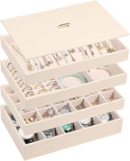 Voova Stackable Jewelry Organizer Tray with Lid, PU Leather Jewelry Storage Holder for Drawer Inserts, Jewellery Display Box 