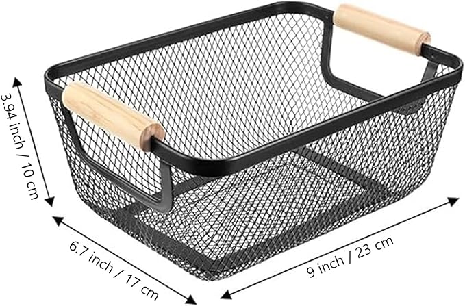 AJIODA 2 Pack Metal Mesh Steel Basket, Small Wire Storage Organizer Basket Multi-function Hanging Kitchen Basket Fruit Basket