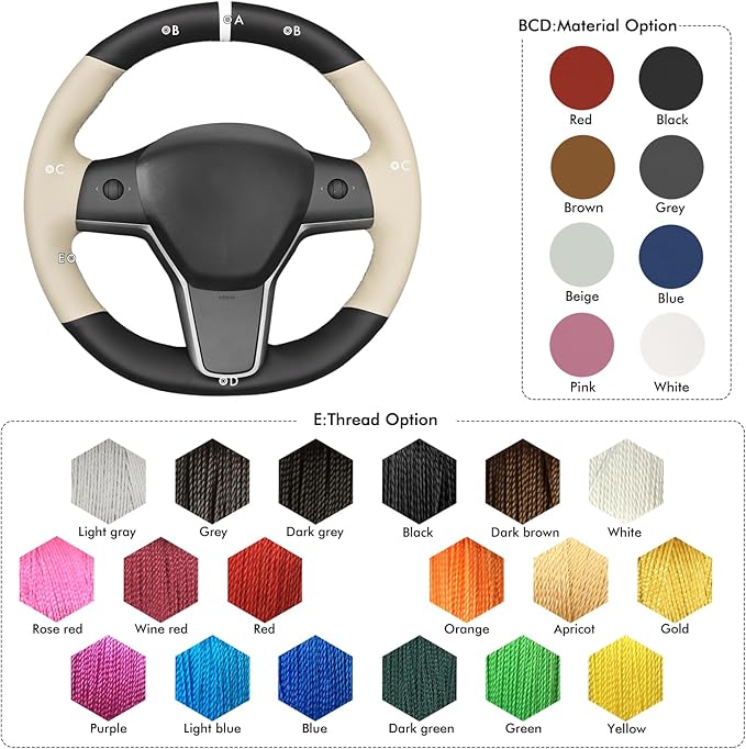 MEWANT Tesla Steering Wheel Cover - Hand Stitched for Model 3 (2017-2023) & Model Y (2020-2023) Accessories