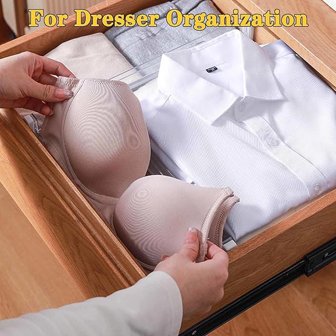 12 Pcs Drawer Dividers for Clothes, 3.15" High 11.34"-19.69" Adjustable Expandable Dresser Drawer Organizer, Clear Plastic Se