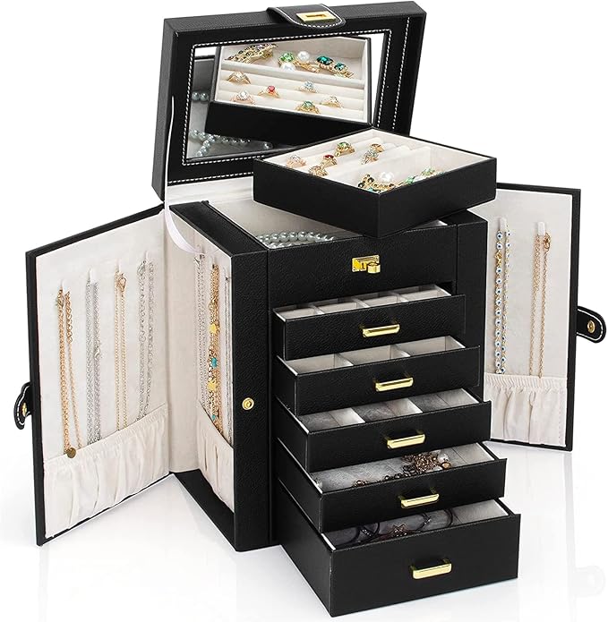 AKOZLIN Jewelry Box Organizer Functional Leather Jewelry Storage Case for Women Girls Ring Necklace Earring Bracelet Holder O