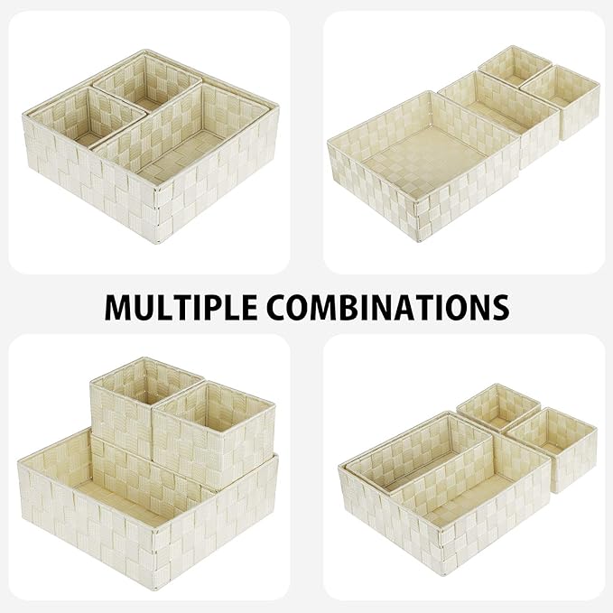 Posprica Woven Storage Baskets for Organizing, Small Black Baskets Cube Bin Container Tote Organizer Divider for Drawer, Clos