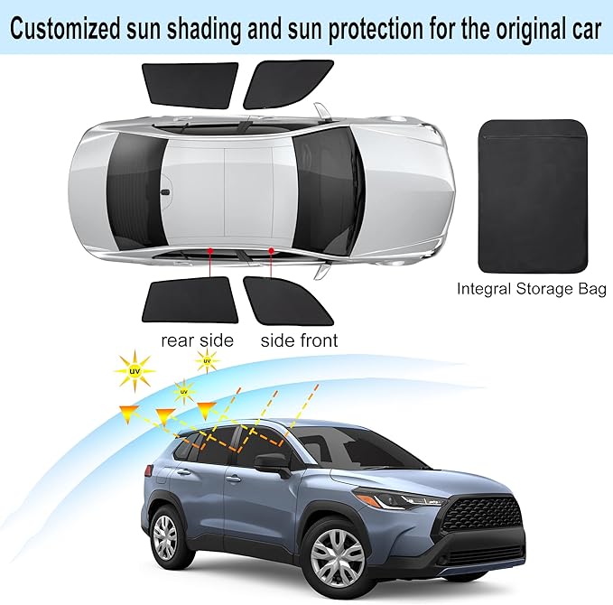 Front Side Half Window Shade Foldable Custom Fit for Toyota Corolla Cross 2022-2024(Not for Corolla) Car Window Shades for Side Window Sun Shade UV Protection Heat Insulation 4PCS
