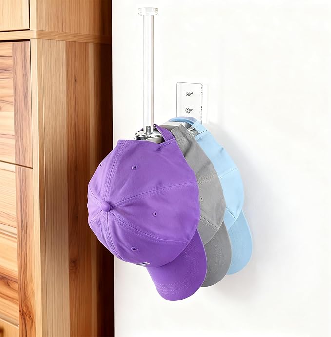 4 Pack Hat Racks for Baseball Caps, Clear Acrylic Hat Organizer Ball Hat Hook for Wall Baseball Cap Wall Mounted Hats Holder 