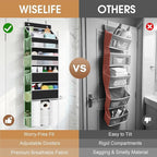 WISELIFE 5-Tier Over the Door Organizer for Hanging - 50LB Heavy-Duty Back of Door Organizer with 5 Spacious Pockets & 13 Mes