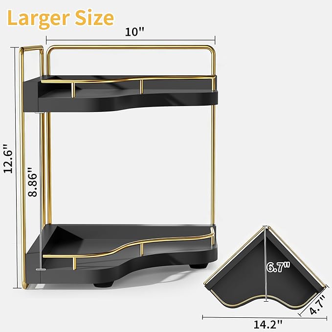 2-Tier Corner Bathroom Counter Organizer with Embedded Screw Holes, Secure & Stable Wood Vanity Shelf for Makeup and Skincare