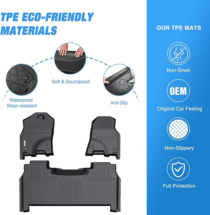 Nilight TPE Floor Mats for 2019 2020 2021 2022 2023 2024 Dodge Ram 1500 New Body Crew Cab with Rear Storage Box,All Weather Custom Fit Heavy Duty Floor Liners
