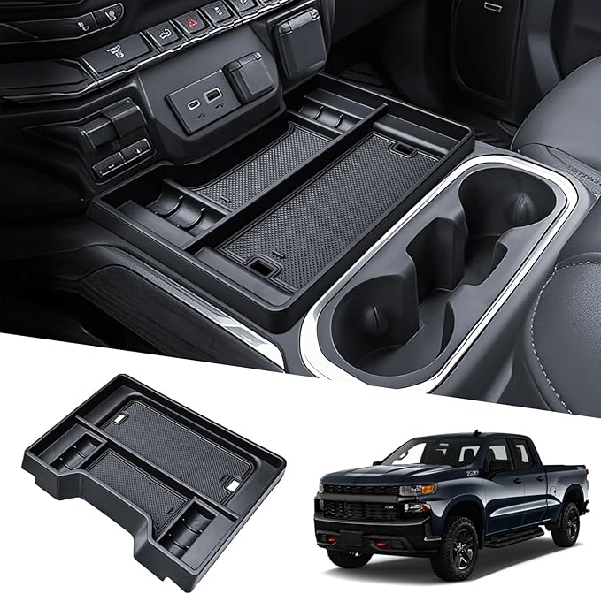 Center Console Organizer Compatible with 2019-2022 Chevy Silverado/GMC Sierra 1500 & 2020-2023 Silverado/Sierra 2500HD 3500HD Accessories Armrest Storage Tray (Full Console w/Bucket Seats Only)
