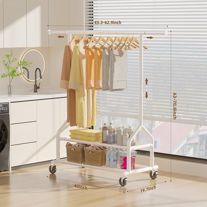 EAGMAK Heavy Duty Clothes Rack Load 556 LBS, Rolling Clothing Rack With Shelves, Height Adjustable Metal Clothes Hanger with 