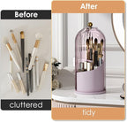 YOOLENS Makeup Brush Holder with Lid 360 Rotating Clear Dustproof Make Up Organizers for Vanity Bathroom Countertop, Pink