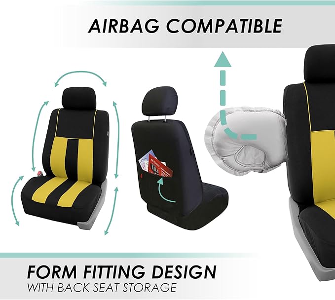 FH Group Car Seat Cover Full Set Striking Striped Car Seat Covers with Front Seat Covers and Rear Split Bench, Universal Fit 