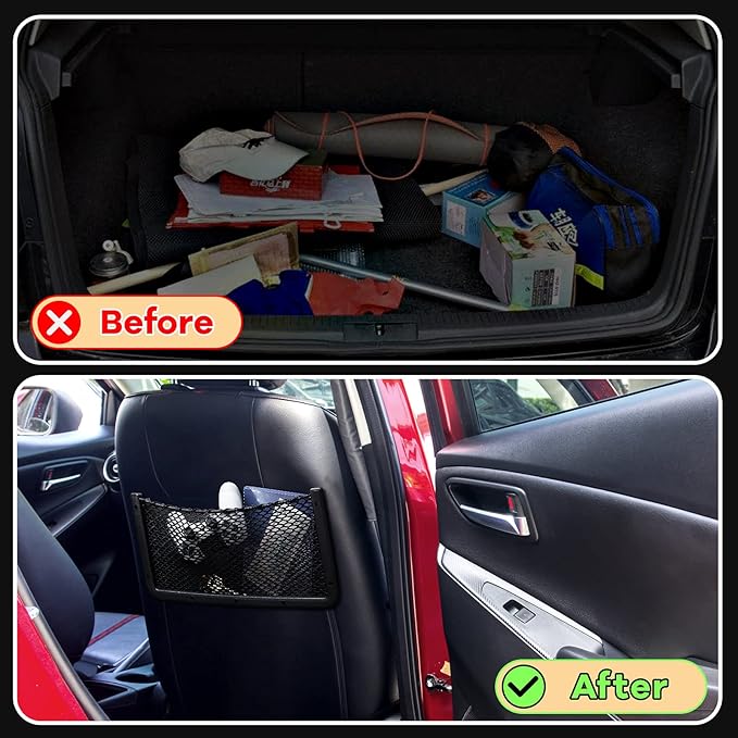 Frienda 2 Pcs Car Storage Net Bag, ABS Plastic Framed Mesh Net Holder, Phone & Cargo Organizer with Screws for Auto, Rv, Boat, Truck Pocket Storage (16 x 8 Inch)
