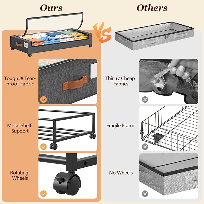 Yecaye 70L Under Bed Storage with Wheels, 3 Pack Larger Capacity Under Bed Storage Containers, Underbed Shoe Storage Organize