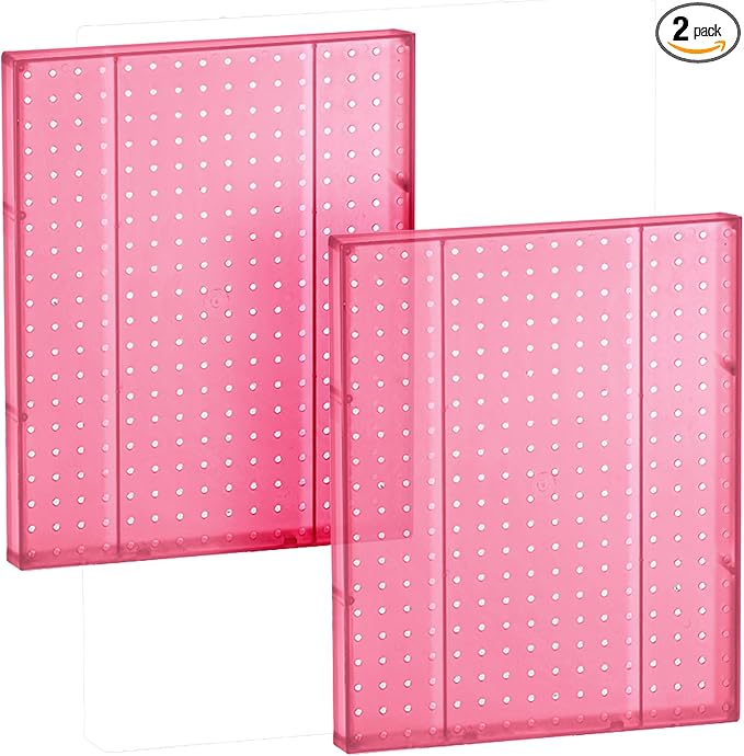 Azar 771620-PNK Pegboard 1-Sided Wall Panel, Pink Translucent Color, 2-Pack