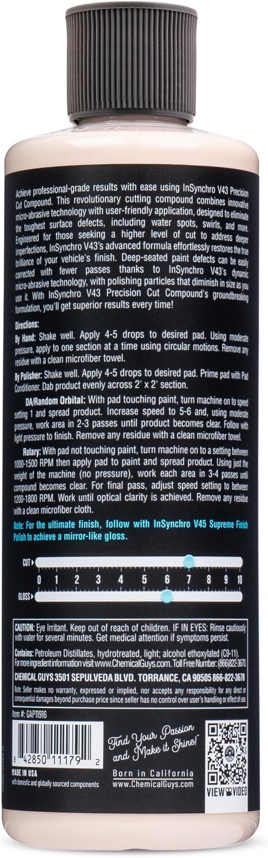 Chemical Guys InSynchro V43 Compound - 16 oz Heavy Cut Polish for Cars, Trucks, SUVs, Motorcycles, and RVs - Removes Heavy Scratches, Oxidation, and Swirl Marks - Restores Paint Gloss and Clarity