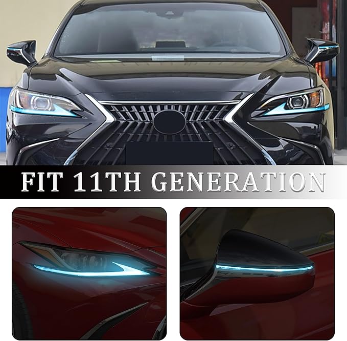 TOMALL 2 Pair Headlight Daytime Running Light Rearview Mirror Light Vinyl Films Smoke Tint Compatible with Lexus 2018-2020 Light Transmission Tint Wrap Exterior Sticker Decorations Trim (Blue)