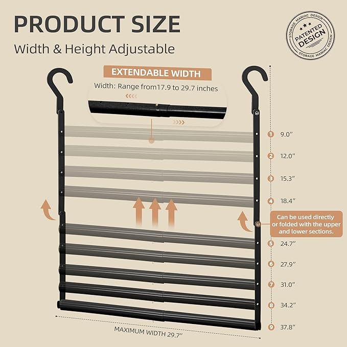 STORAGE MANIAC Adjustable Closet Rod Hanging Clothes Heavy Duty Closet Extender Hanging Rod Space-Saving Clothes Hanging Bar 