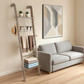 Wooden Ladder with Shelf for Room Decor, 6-Tier Decor Ladder with Non-Slip Mat & Hooks, Farmhouse Style Leaning Wall Display 