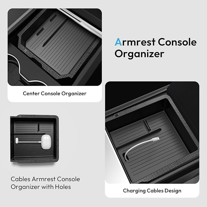Tesla Model Y Juniper 2025 2026 & Model 3 Highland 2024 2026 Center Console Organizer Tray [Slide Smoothly + Easy Installation] Cup Holder for Tesla Model Y Juniper Accessories