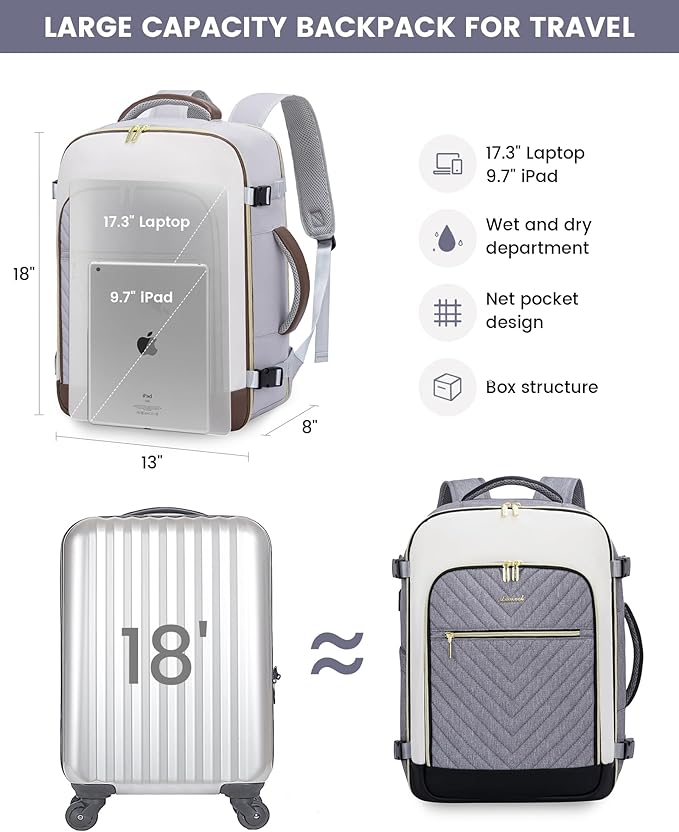 LOVEVOOK Large Travel Backpack for Women, TSA Carry on Backpack for Airplanes, 40L Personal Item Travel Bag for Women fits 17