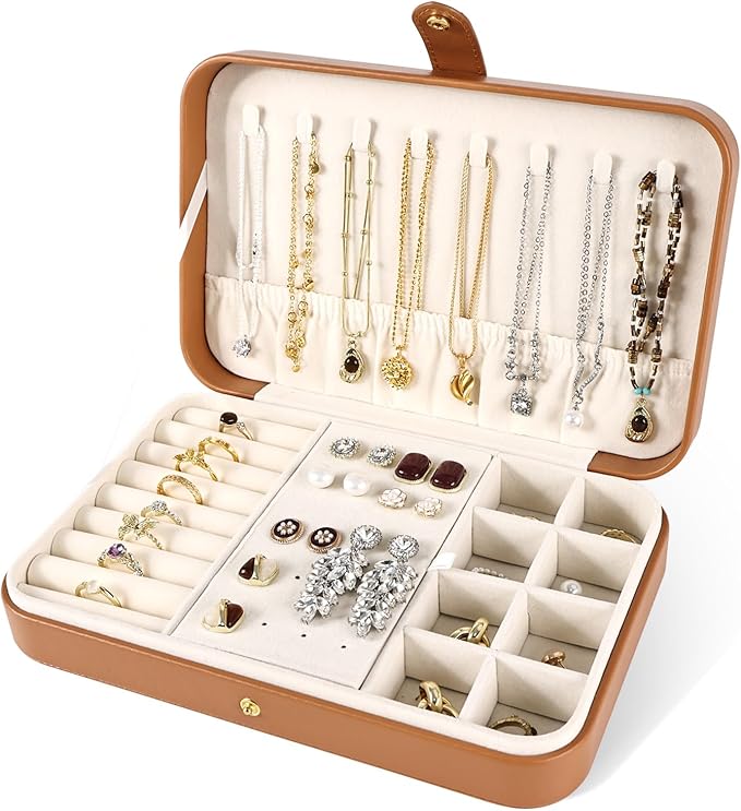 Luxury Small Travel Jewelry Box with Earring Compartments, Rectangle Jewellery Organizer Case for Women,Valentine's Day Gift 