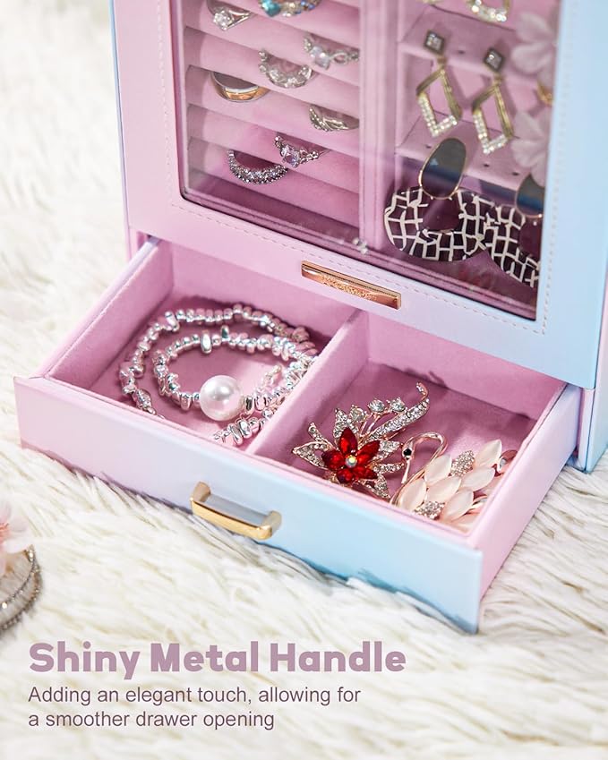 Homde Jewelry Organizer Girls Women Jewelry Box for Necklaces Rings Earrings Gift Bracelets Storage Case (Blue - Pink Gradien