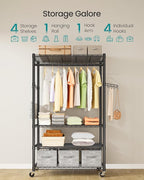 SONGMICS Heavy-Duty Rolling Clothes Rack, Garment Rack, Portable Closet on Wheels, with Adjustable Mesh Shelves and Hanging R