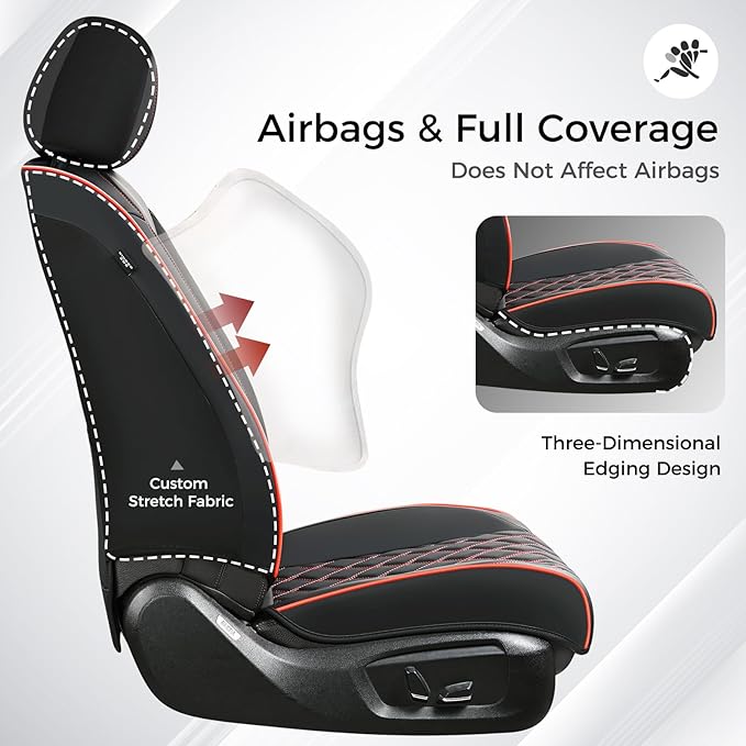 Huidasource Front Seat Covers, Full-Cover Leather Driver Seat Cover, Side Stretch Fabric, Car Interior Front Seat Cover Unive