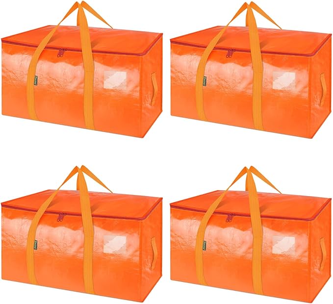 BALEINE 4-Pack Oversized Moving Bags with Reinforced Handles, Heavy-Duty Storage Tote for Clothes, Moving Supplies (Orangel, 