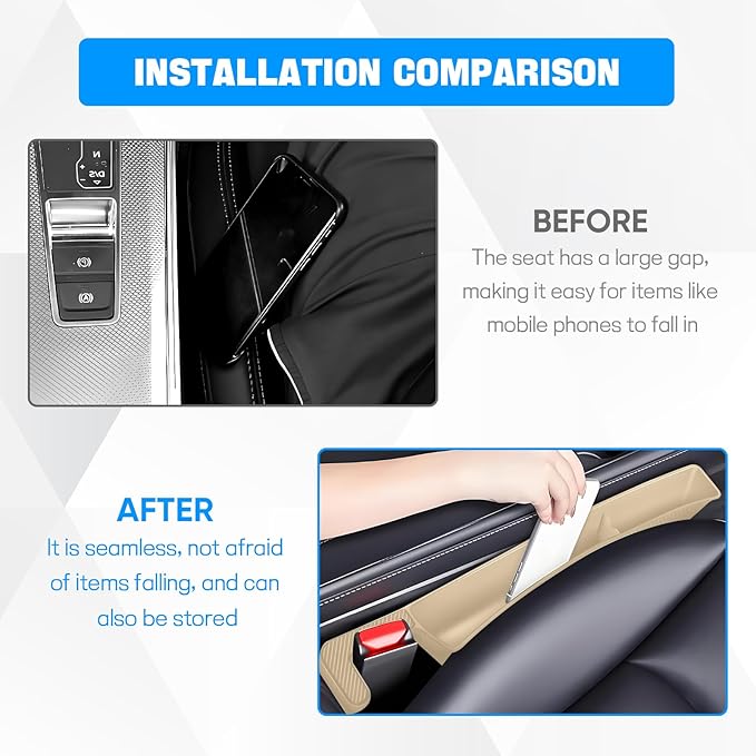 2PCS Car Seat Gap Filler Organizer, Car Seat Organizer, Multifunctional Seat Gap Storage Box for Phone Key, Fill The Gap & Stop Things from Dropping, Universal for Most Vehicles (Beige)