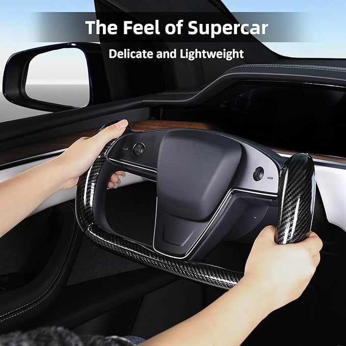 Steering Wheel Cover for Tesla Yoke Steering Wheel Cover Customzied for Tesla Model S 2021-Present/Model X 2021-Present Accessories,Anti-Slip,Comfortable Grip,Breathable,Bright Black