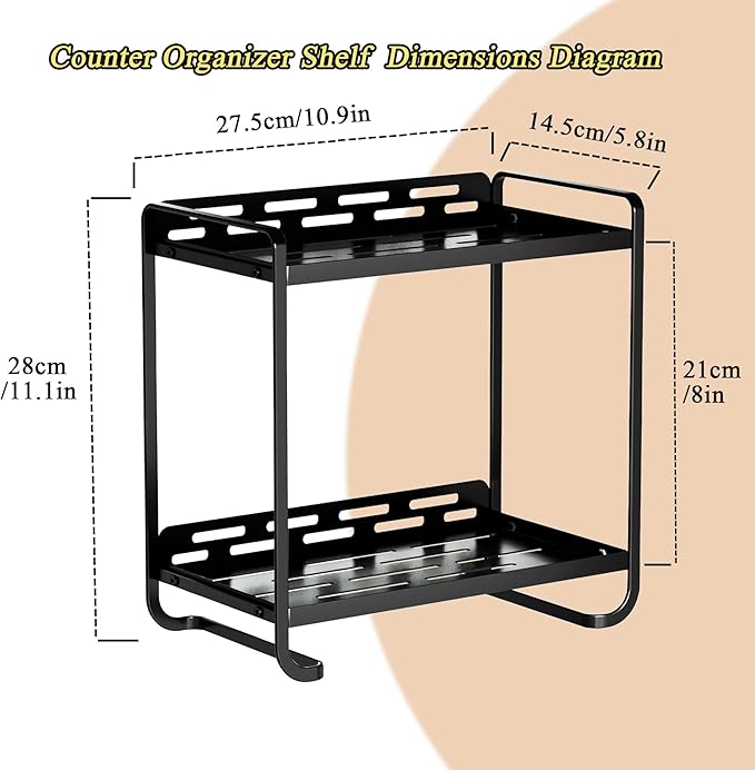 2-Tier Black Carbon Steel Bathroom Counter Organizer - Skincare Cosmetic Display Tray for Perfume, Makeup，Bathroom, Vanity St