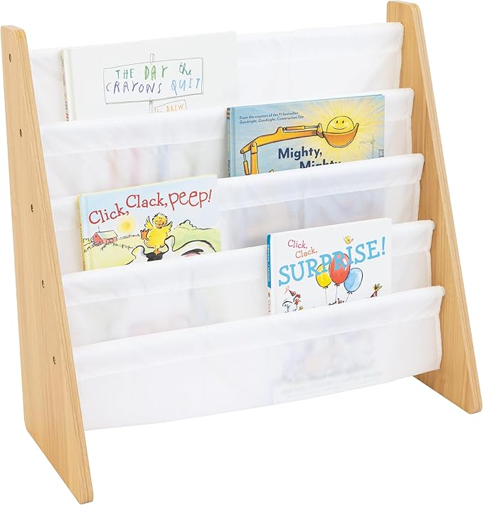Humble Crew 4-Tier Kids Bookshelf, Natural Wood/White - Premium Book Shelf for Kids Rooms with Four Deep Pockets - Toddler Sl