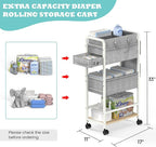 LIDTOP 2In1 Diaper Caddy & 4-Tier Rolling Diaper Cart, Diaper Caddy Organizer Cart with Dividers & Drawer, Mobile Metal Bedsi