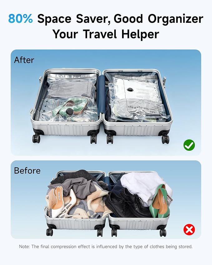 12 Pack Travel Vacuum Bags with Cordless Electric Pump, 4 Sizes Space Saver Vacuum Storage Bags for Luggage and Suitcase,Comp