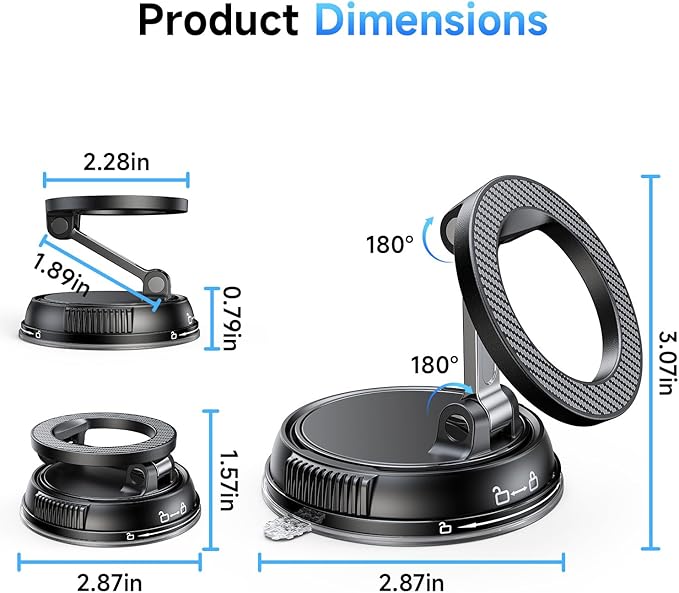 ANDERY Car Phone Holder for Magsafe [78+LBS Strongest Suction & 2400gf Strongest Magnetic] 360° Adjustable Car Phone Mount, Phone Holders for Your Car for iPhone 17-12 Pro Max Air Plus (Carbon Fiber)