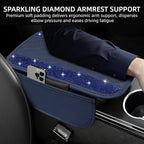 NBTEPEM Bling Blue Car Center Console Cover, Leather Car Arm Rest Cover with 2 Storage Bags, Universal Auto Armrest Protector Storage Box, Bling Accessories Interior for Most Vehicles