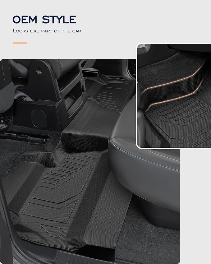 All Weather Floor Mats 2014-2018 for Chevy Silverado & GMC Sierra 1500, 2015-2019 2500HD 3500 HD, Only Crew Cab & Front Center Console & Bucket Seat, Waterproof TPE Rubber Car Accessories